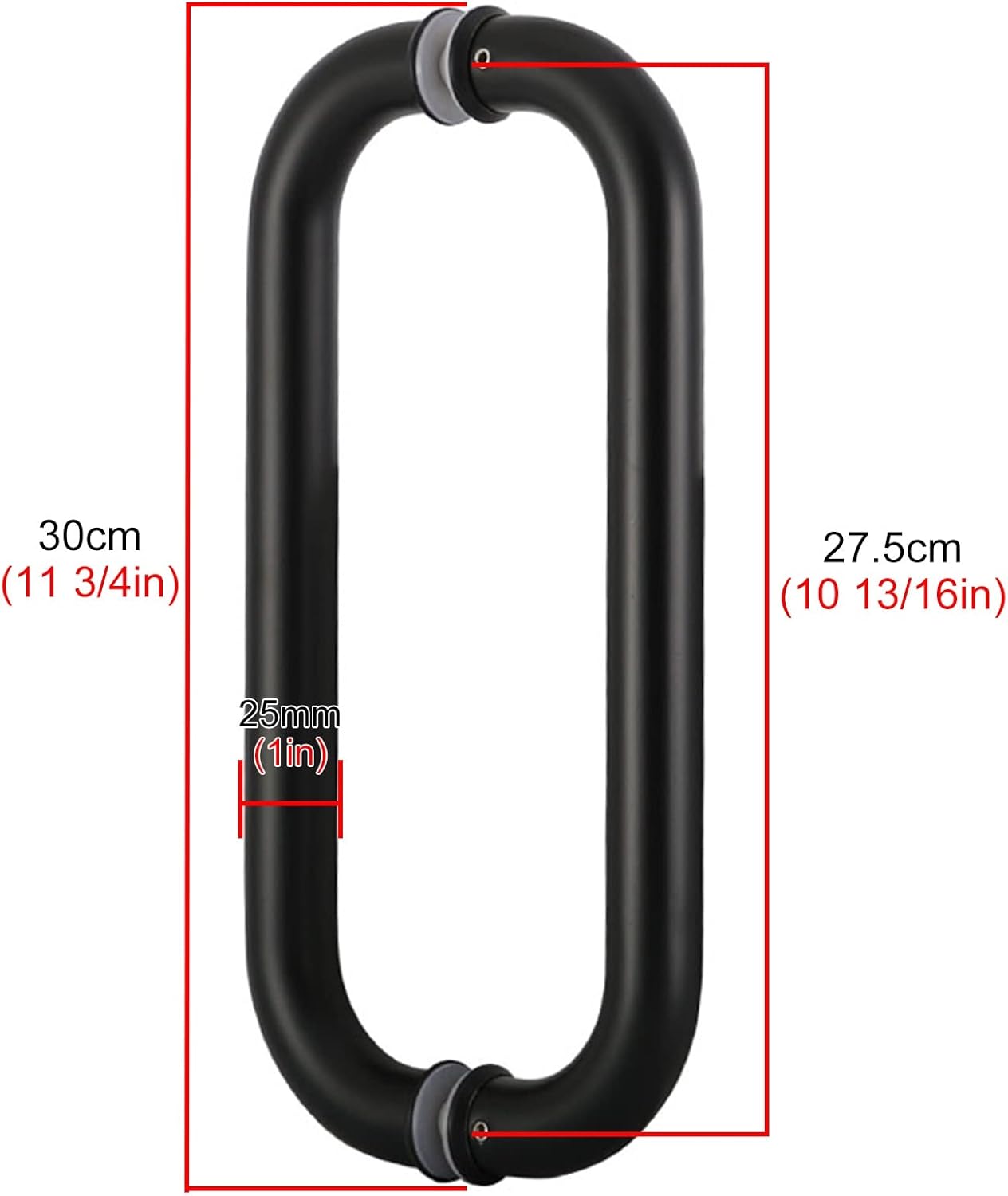 Round Shower Door Handle O- Shape, Double Sided Hardware Set Door Pull, Indoor, 304 Stainless Steel Push Pull Door Handle, Tube Diameter 1 Inch (Silver) (Black)