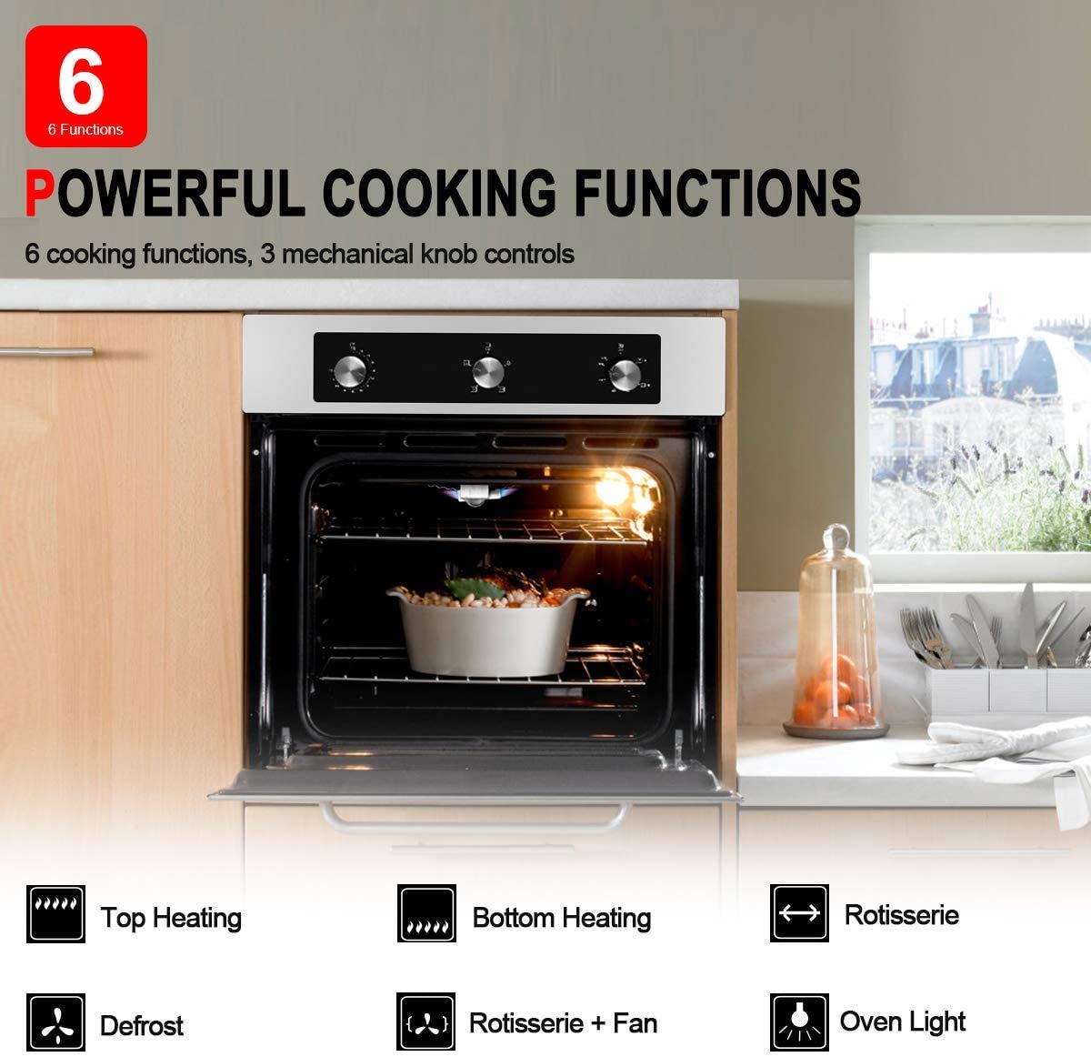 24" Gas Wall Oven, GASLAND Chef GS606MSLP Builtin Propane Gas Oven, 6