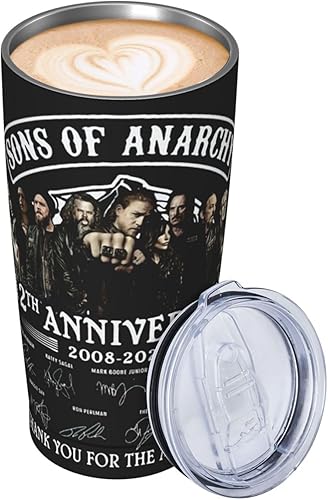 Miniatura 8 de Vaso de 20 onzas con aislamiento de Sons of Horror Drama Anarchy, taza de café de doble pared de acero inoxidable, taza de viaje con popote y tapa