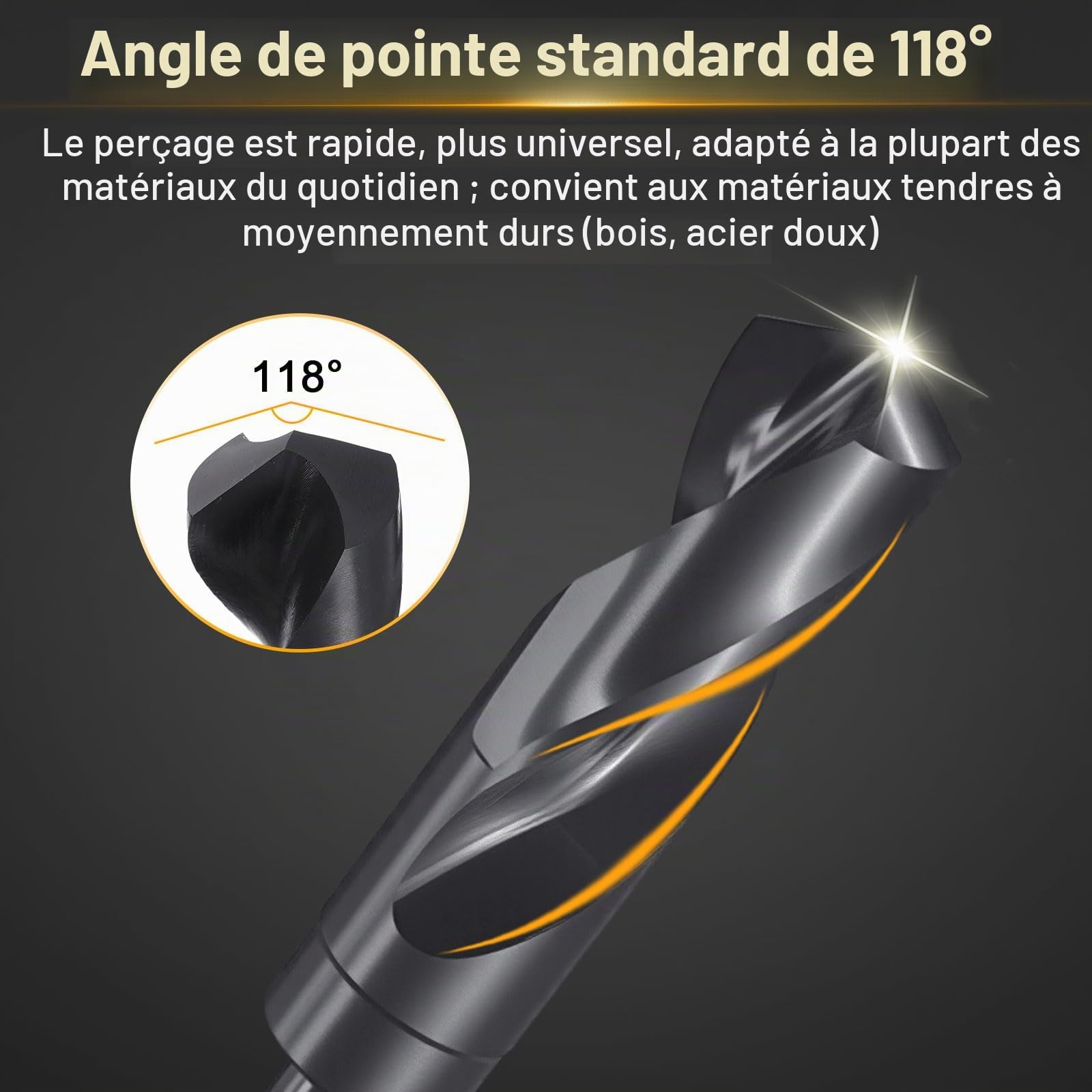 sourcing map Foret de 32 mm, tige réduite de 1,3 cm, 3 plats, en acier rapide 4241, pointe standard à 118°, pour plastique, bois, cuivre, aluminium, fer, métal souple moyen