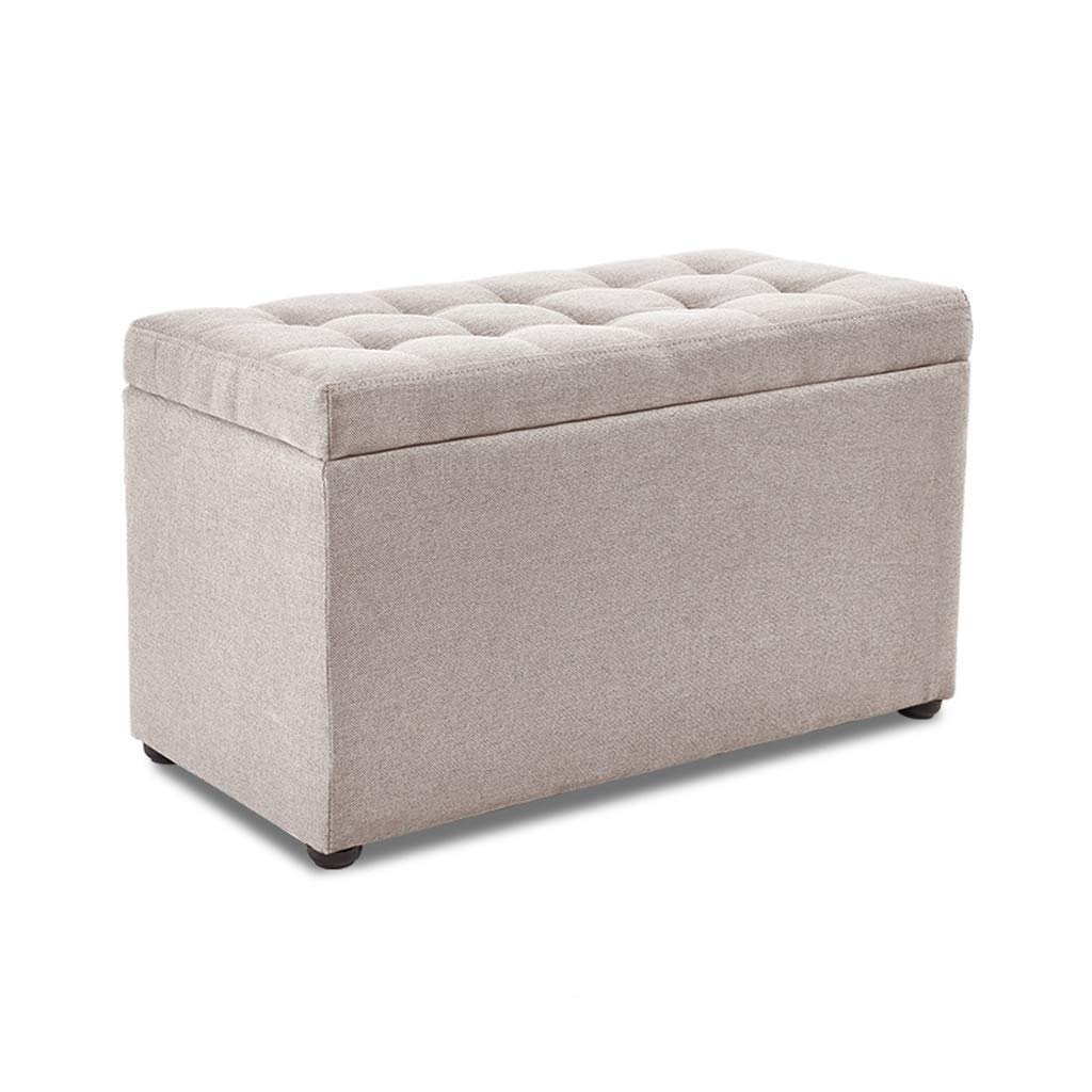 Tabouret de rangement beige : pouf coffre repose-pieds multi-usage
