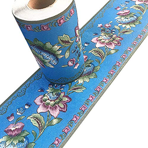 Teemall Self Adhesive 3D Blue Lantern Flowers Waterproof Pvc Wallpaper Border Scroll Wall Border For Kitchen Kids Room Wall Stickers Home Decor 4 X196.8 Inch #TOP28