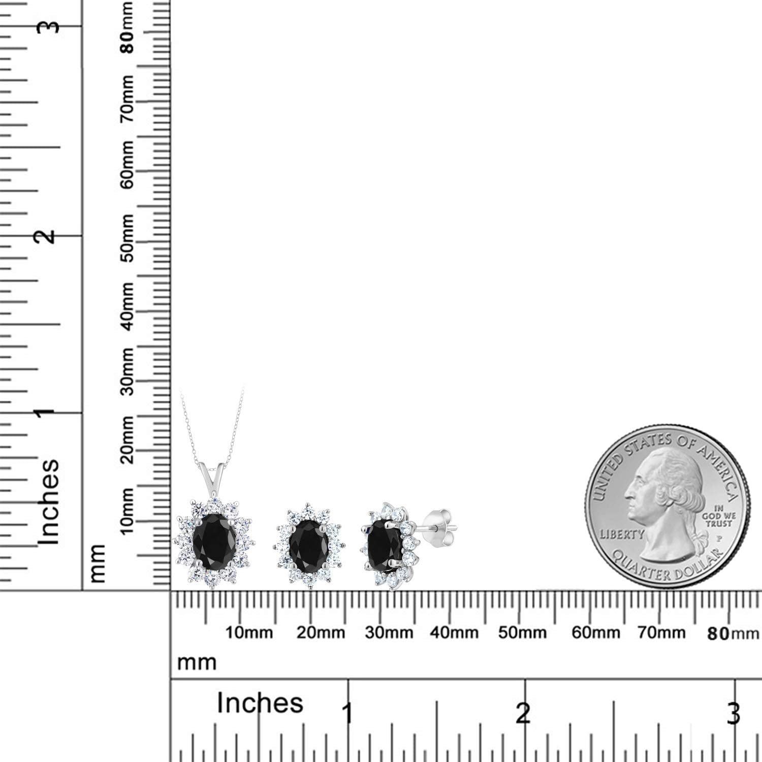 Gem Stone King Halo Pendant Earrings Jewelry Set For Women | 925 Sterling Silver | Gemstone Birthstone | Oval 8X6MM and 7X5MM | With 18 Inch Chain | Fine Jewelry Gifts for Women Her Mom Wife