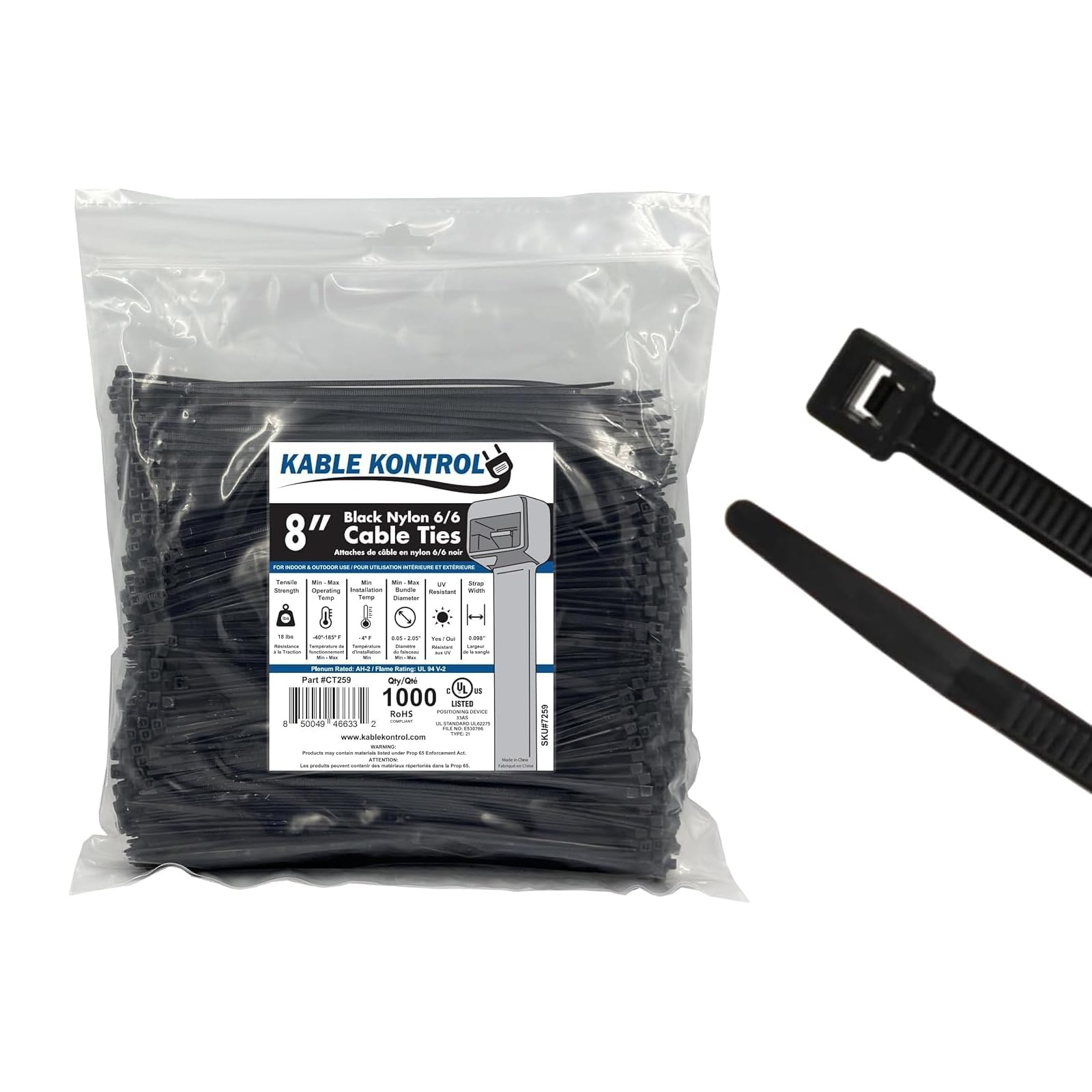 UV negro bridas de nylon – 18lbs. Test
