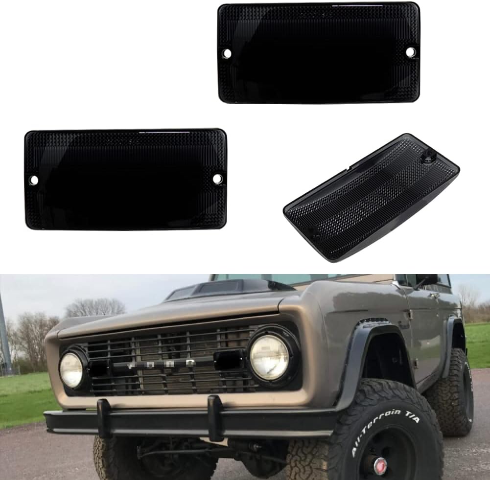3D Optic Smoked Lens For 1969 1970 1971 1972 1973 1974 1975 1976 1977 Ford Bronco Truck Front Corner Turn Signal sequential Parking Lights & Daytime running lights Amber/White