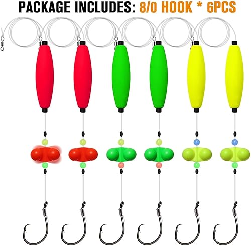 Miniatura 8 de Dovesun Plataformas de pesca para bagre, 6 piezas de aparejos de pesca para gato, aparejo Santee Rig 50 60 70 80 ganchos circulares para flotadores