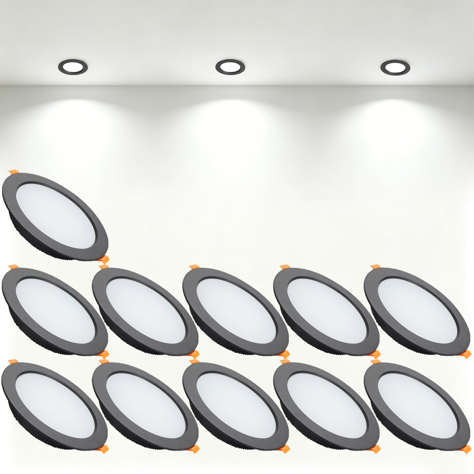 VOGHMOLD 18W Ultra Slim LED Downlight Recessed Ceiling Light 5 inch, 6000K Spot Lights Black Aluminum Trim, Cut Φ150-160mm, AC110-240V Panel Lighting for Office Hallway Closet, 11 Pack