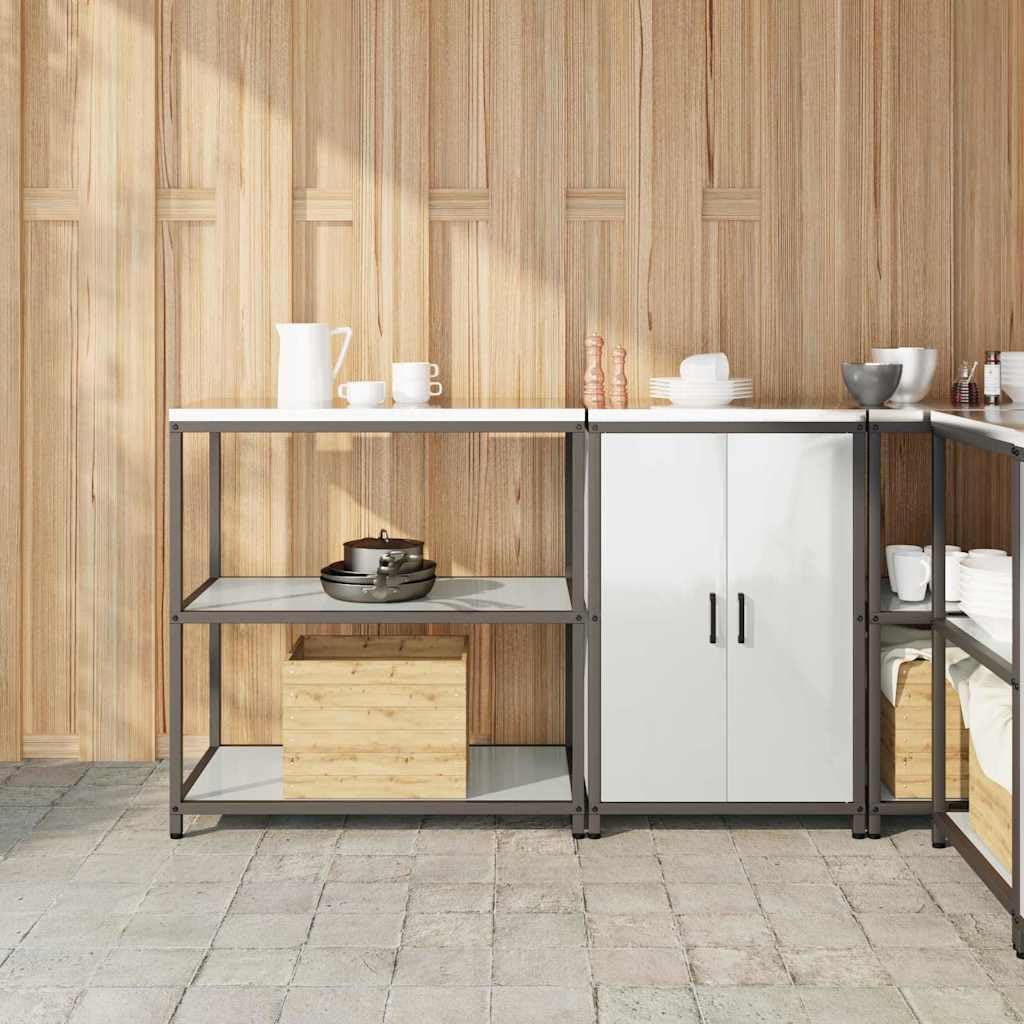 Zestaw do przechowywania kuchni HATTEM 2-częściowy srebrny ocynkowana stal z 4 półkami, 2 drzwiczki 90 x 50 x 92 cm i 60 x 50 x 92 cm, wielofunkcyjny do jadalni, spiżarni, miejsca do