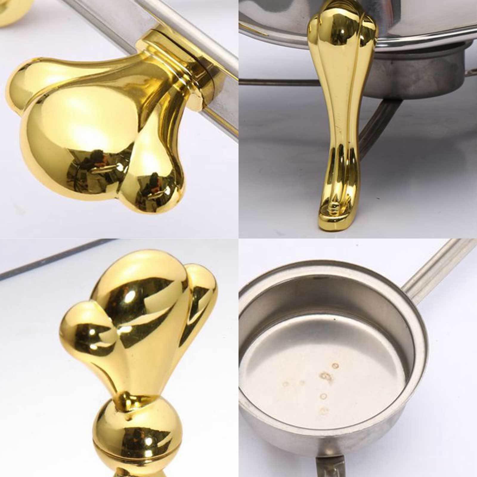 Chafing Dishes per Buffet 1 Confezione, Chafer Rettangolare in Acciaio Inox per Catering con Coperchio, Chafer e Set Scaldavivande a Buffet con Vaschetta per Cibo e Acqua, Telaio, Porta Combustibile