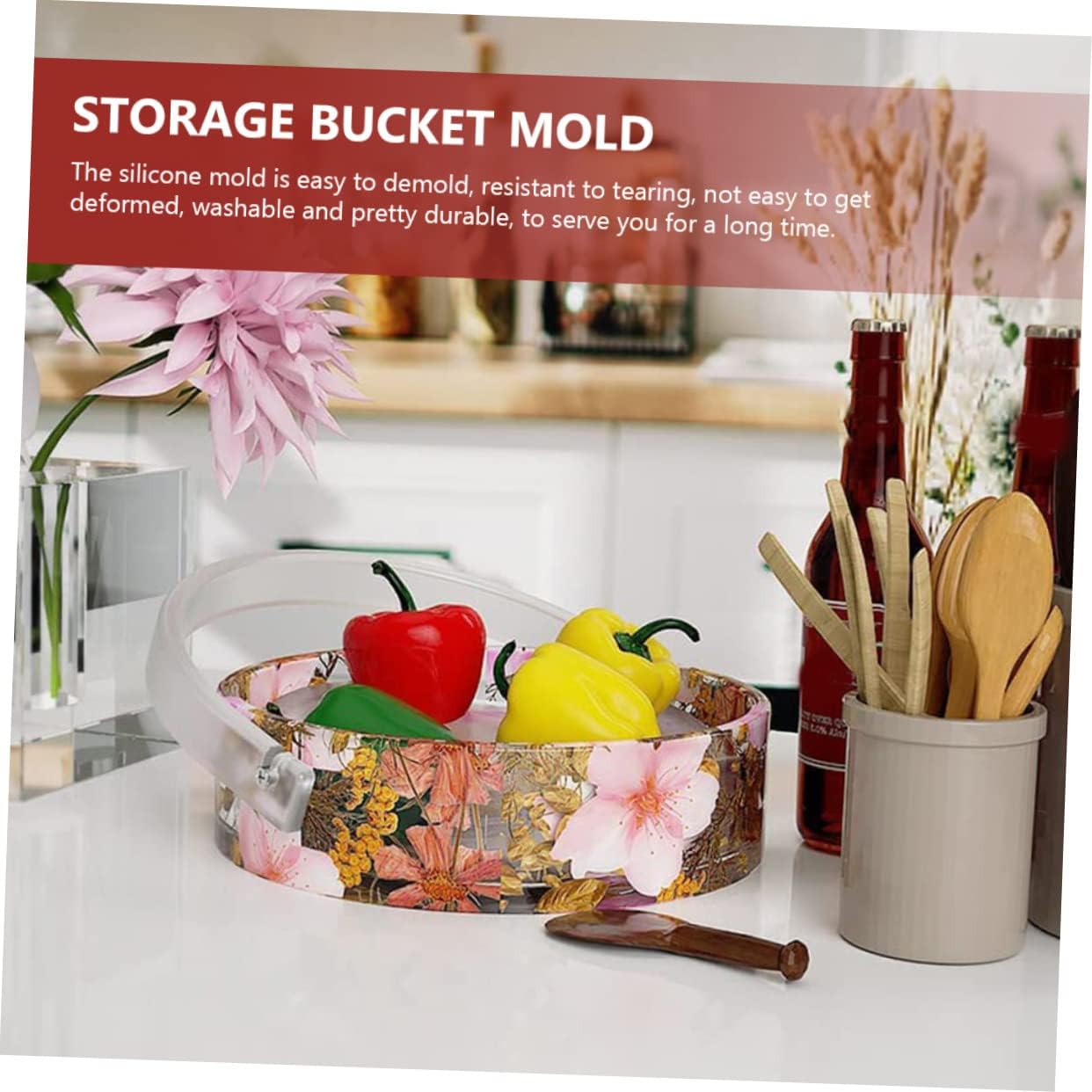 1set Craft Basket Mold Handle Silicone Storage Mould for Projects Easy to Use Epoxy Mould for Creative Handcrafts Includes of Screws