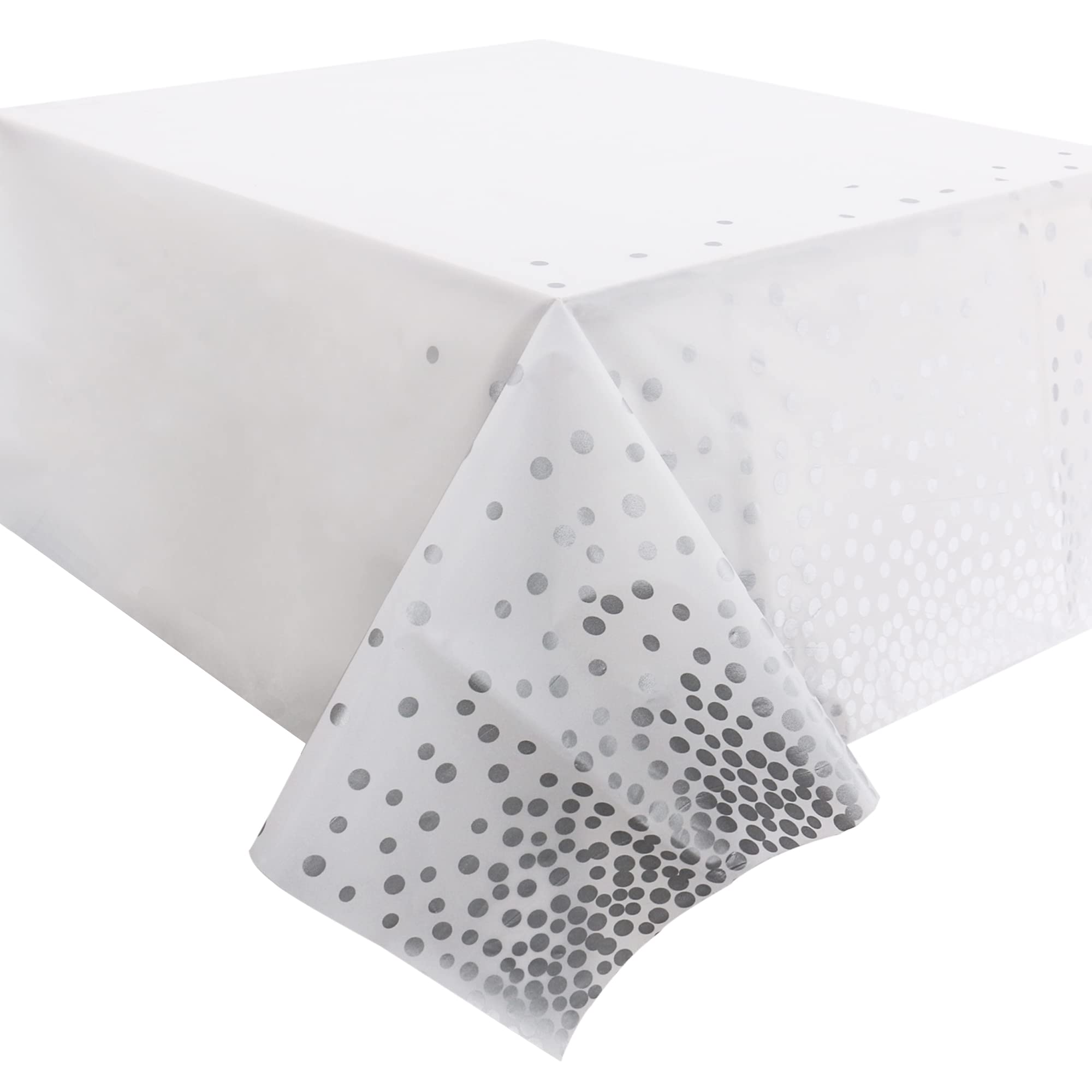 Time to Sparkle 12 Pack Plastic Tablecloths 54" x 108" Plastic Dining Table Cloth Premium Rectangle Table Cover for Parties Wedding Banquet etc Indoor Or Outdoor(White Silver)