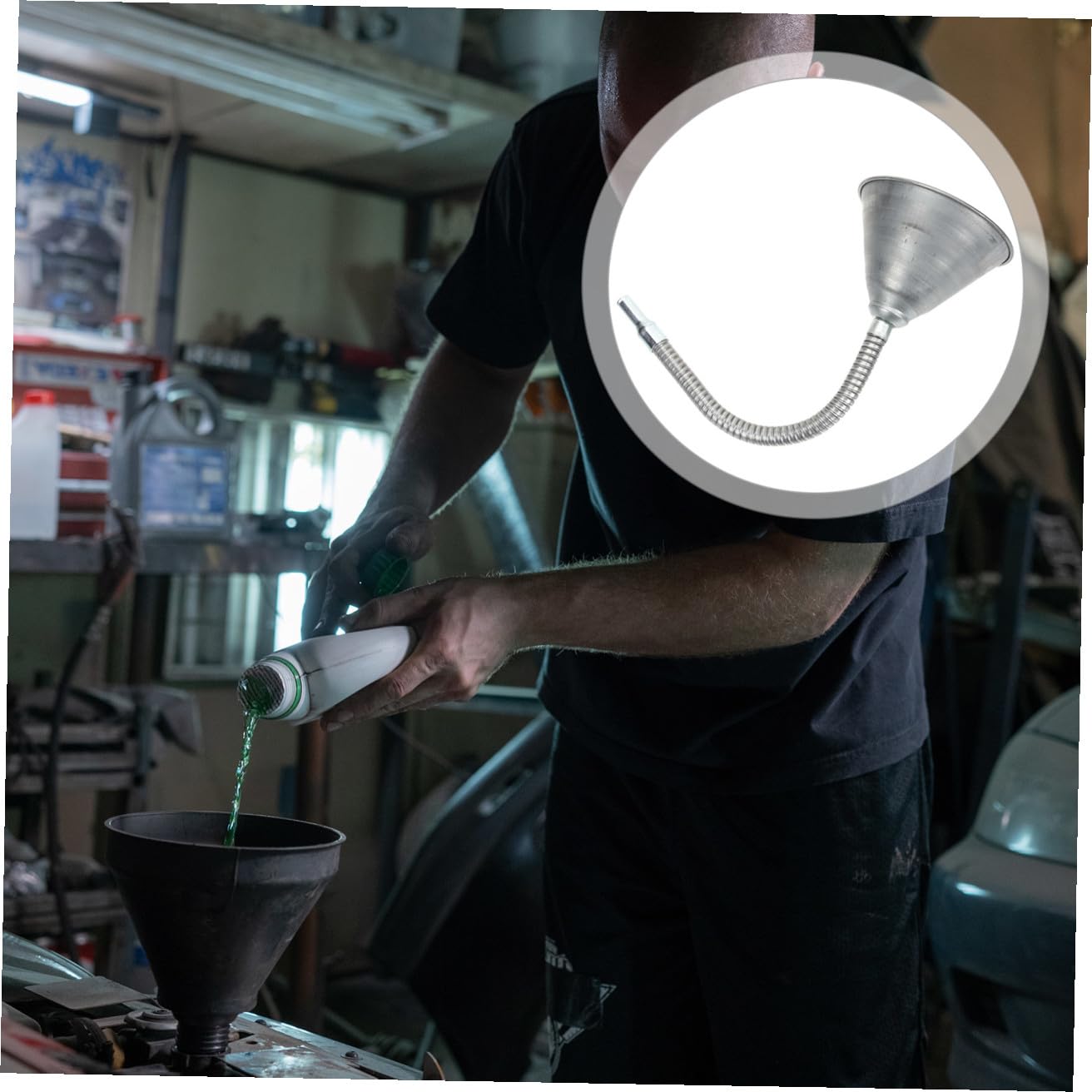 Gatuida Embudo de Aceite de Hierro Filtro y Diseño para Uso Automotriz en Camiones, Multiángulo para Infusión Rápida y Emergencia