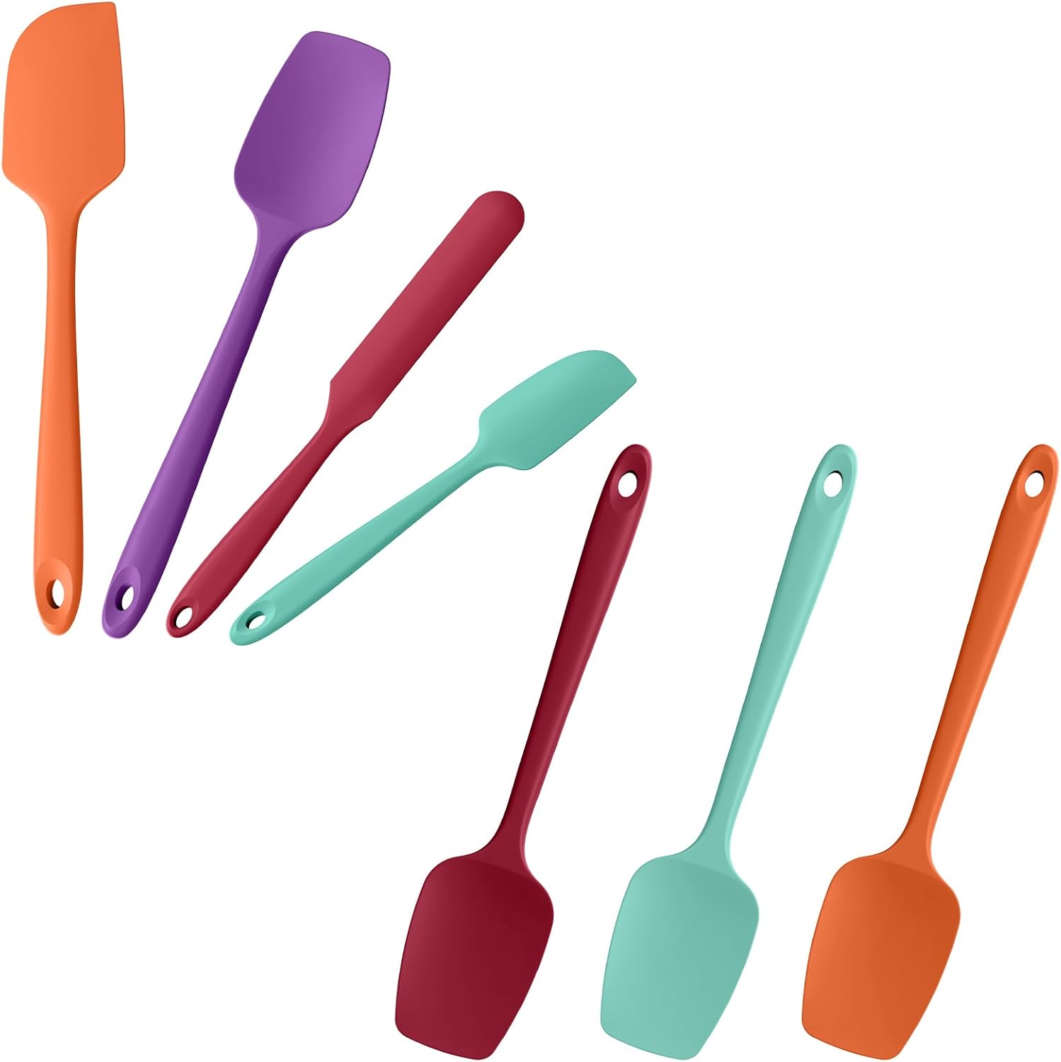 Doosu 600°F Heat Resistant 4-Piece Silicone Spatulas BPA Free Baking Cooking Tools (Orange+Purple+Red+Aqua Sky) & 3-Piece Spoonulas Set for Mixing Stirring Scraping Non-Stick Pan (Red+Aqua+Orange)