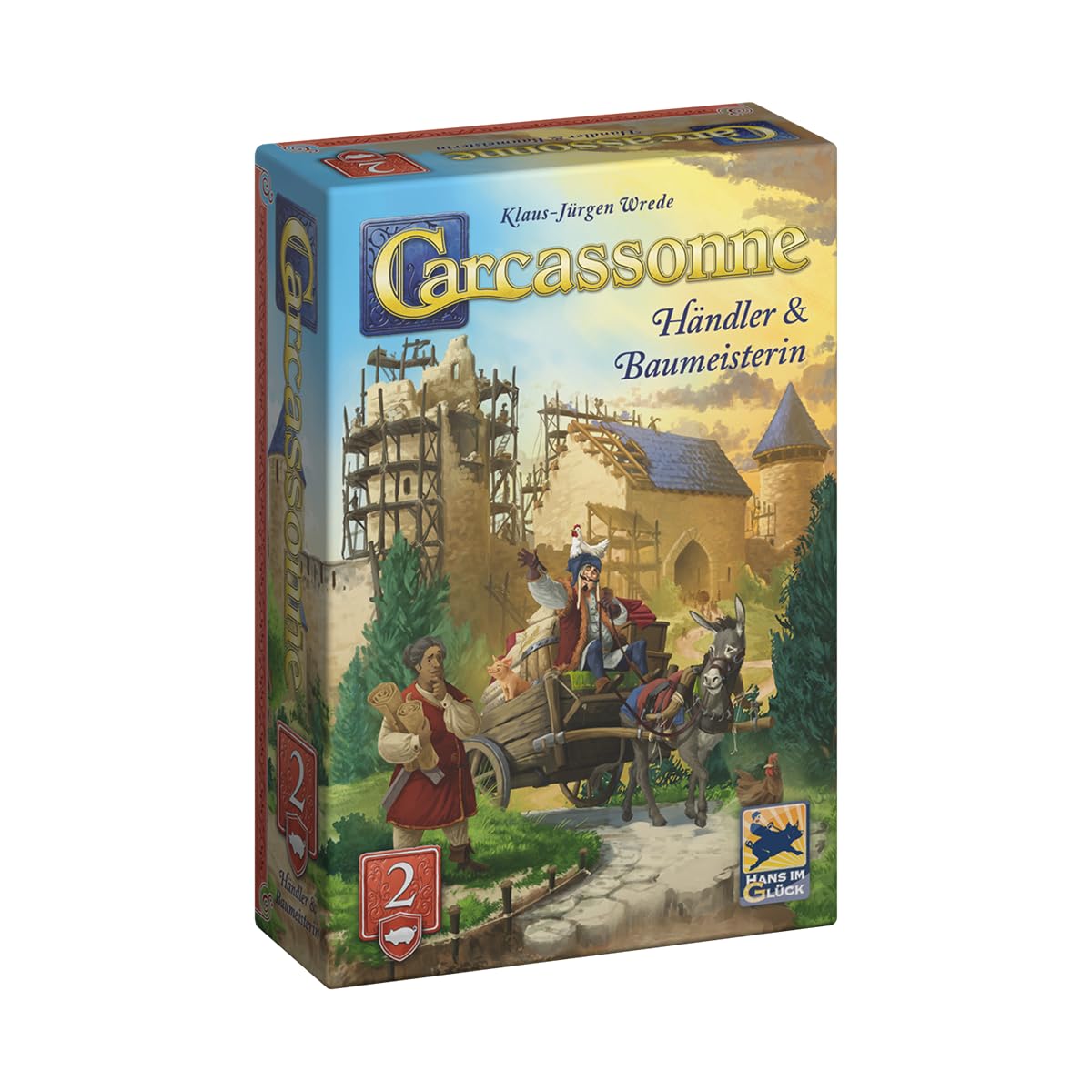Hans im Glück Carcassonne – Händler und Baumeisterin (Auflage 2025), 2. Erweiterung, Familienspiel, 2-6 Spieler, 7+ Jahre, 45 Minuten, Deutsch