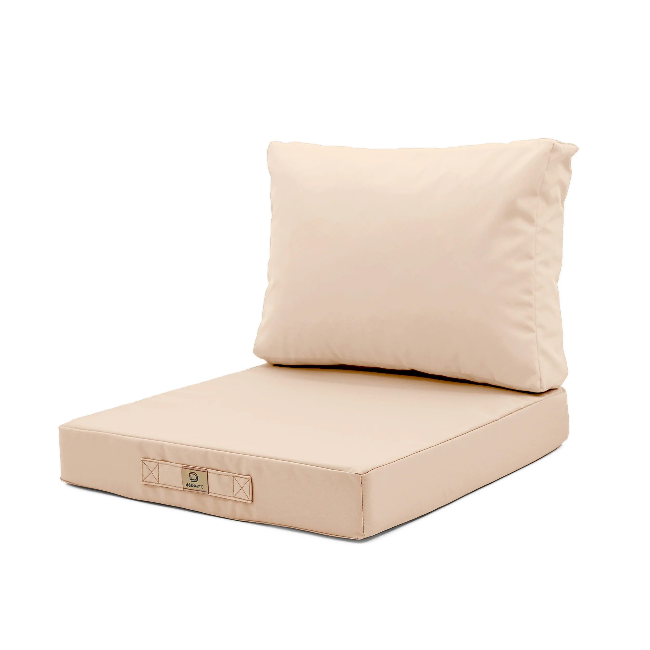 Sitzkissen Outdoor mit abnehmbarem Bezug, Sitzfläche 50x50x8 cm Plus Rückenkissen 50x35 cm, für Gartenstuhl, Balkon und Terrasse, Beige
