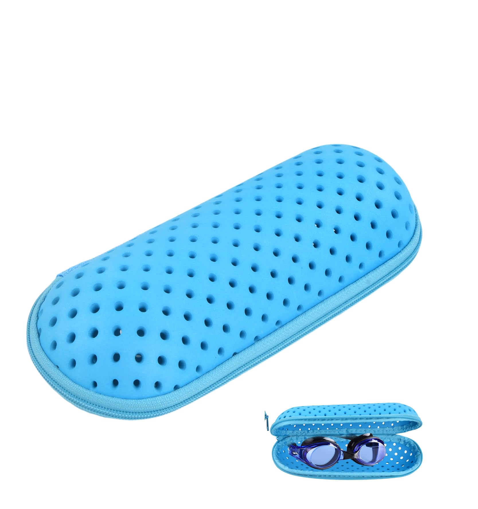 Culinavog Swimming Goggles Case, Swimming Goggles Case with Drainage Holes, Portable Sunglasses Storage Container, Lightweight Breathable Eyeglass Storage Container for Men, Kids, Women (Blue)