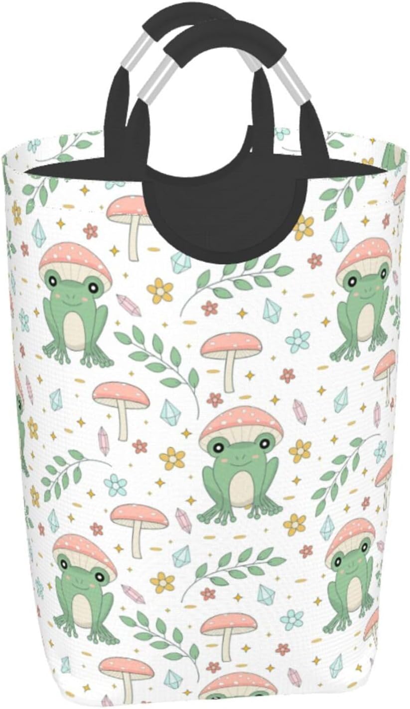 LIBIFALL Frog and Mushrooms Laundry Basket Frogs 50L Large Collapsible Laundry Hamper Bag Clothes Hampers with Handles Storage For Dorm Family