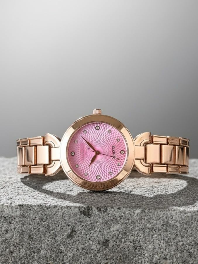 Image of styledose Women Analogue Wrist Watches for Women's & Girls&Ladies Diamond Studded Dial Rosegold Colored Stylish Bracelet Strap