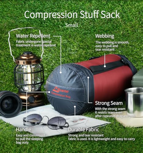 Litume Compression Stuff Sack, Water Resistant Lightweight Sleeping Bag Compression Sack with Drawstring Closure for Camping, Hiking, Backpacking, Traveling (Red, 6L)