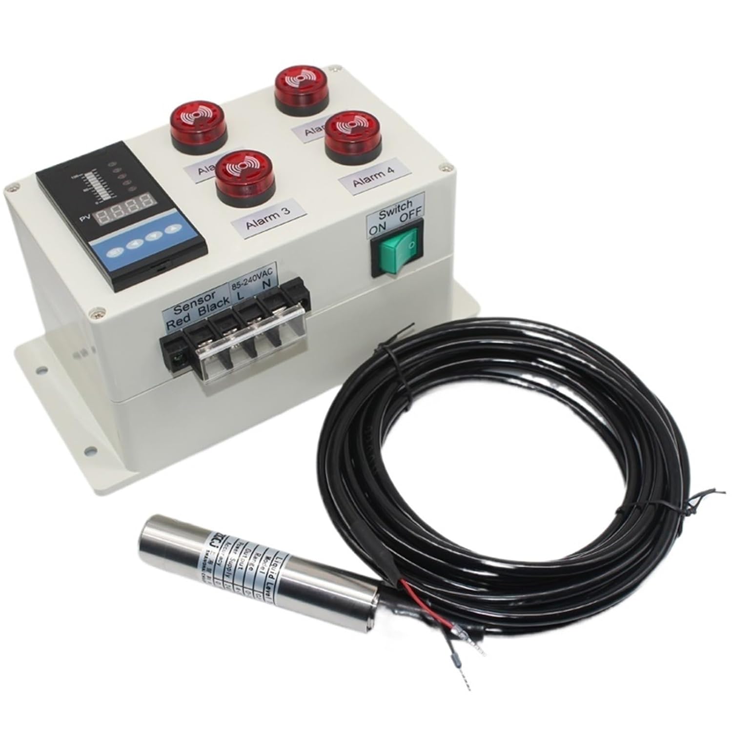 Liquid Level Measure Meter with 4 Alarm Buzzer with Liquid Water Level Sensor 1m,2m. 3 Meter, 4m,5m Water Level Alarm Device(1m)