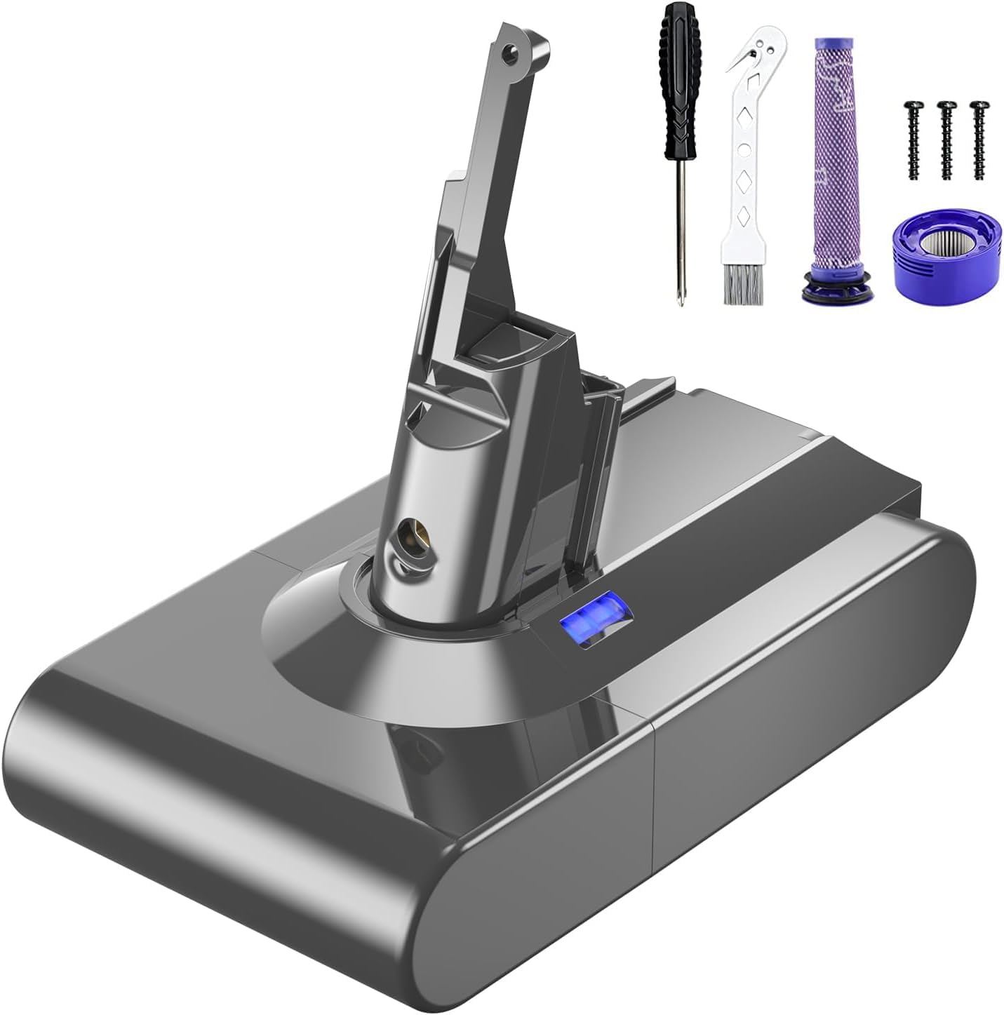 Akku für Dyson V8, Powtree Ersatzakku für Dyson SV10 Kompatibel mit V8 Absolute Animal Fluffy Motörhead Exclusive Total Clean 215681 Staubsauger (2 Filter + 1 Schraubendreher + 3 Schrauben + 1 Bürste)