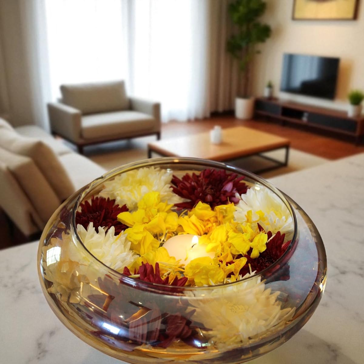 UM Creaciones Urli Glass Crystal Bowl for Floating Flowers and T-Light Candles Home, Office and Table Décor Decoration 500 Milliliters - 500 Ml