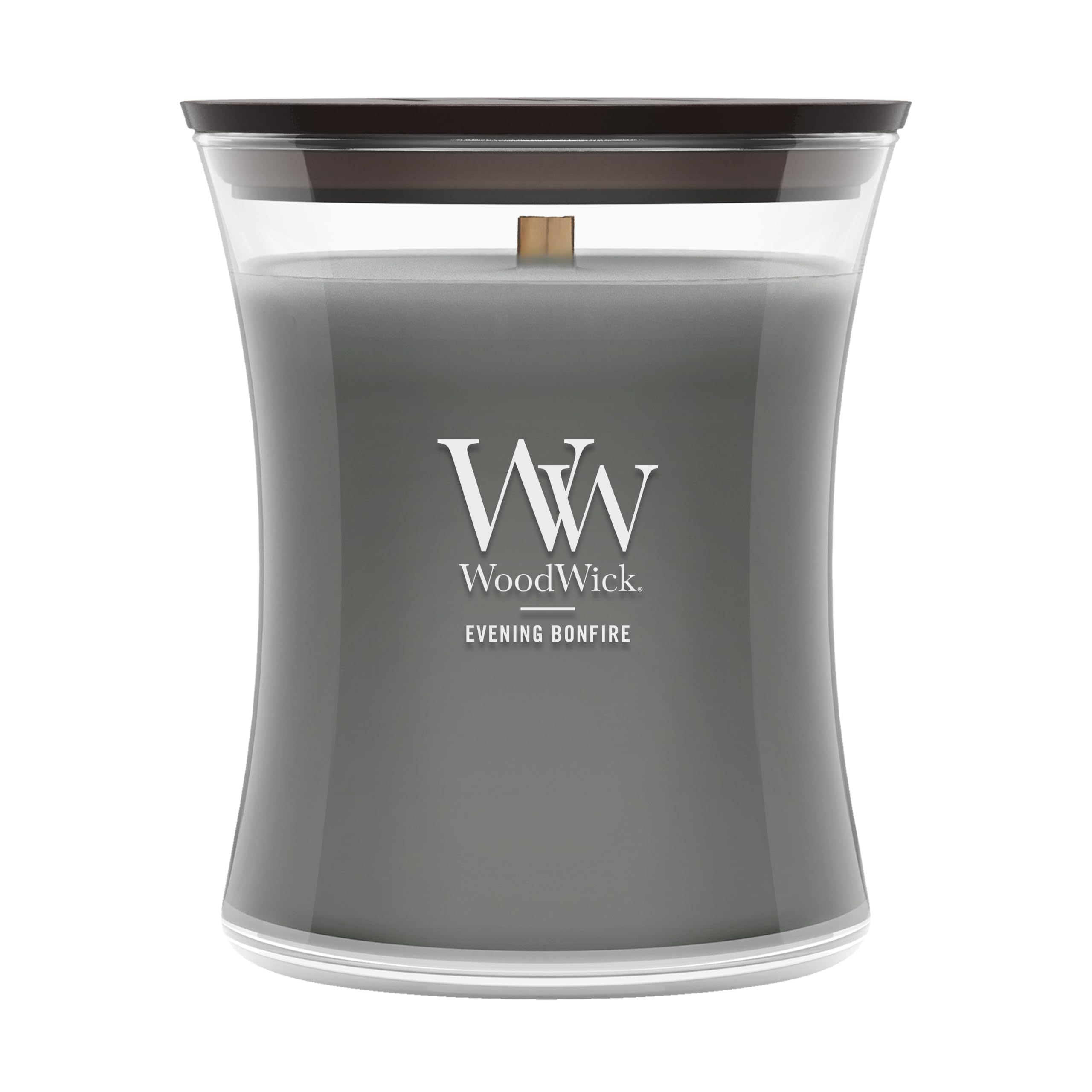 WoodWick Abend am Lagerfeuer Sanduhrformige Duftkerze im Glas, 275 g, Grau/durchsichtig, 9.7 x 10.3 x 11.9 cm