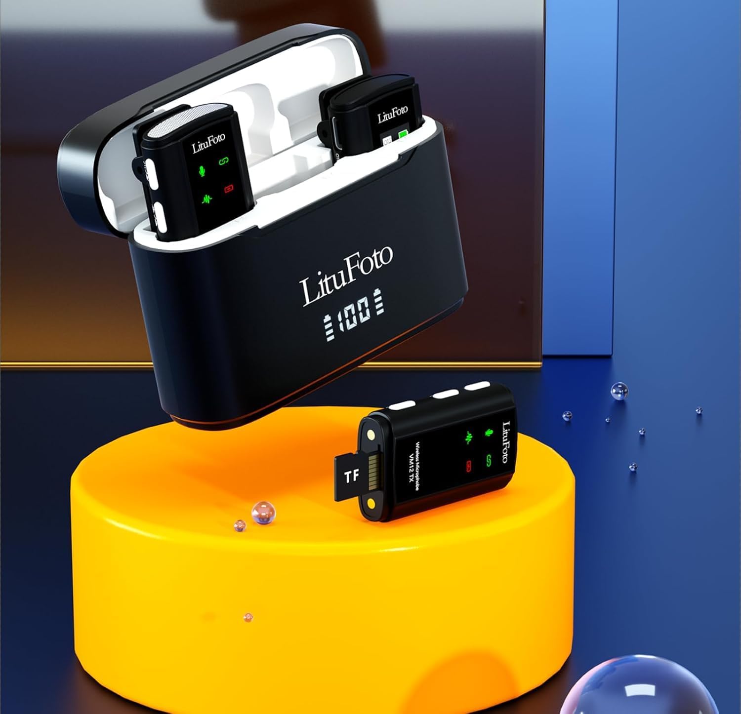 Wireless Lavalier Microphone for iPhone/Android/Camera/PC/Laptop with Lightning/USB-C/Plug, 48KHz,Noise Cancellation Mic, 18H Battery, Supports 32GB Memory Card Recording for Video Recording