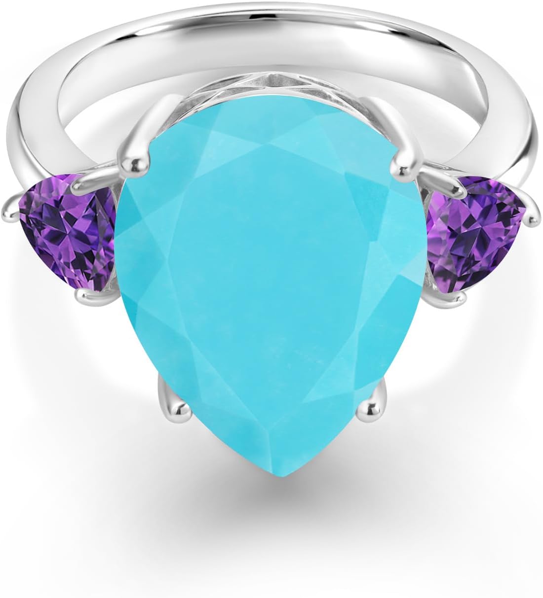Gem Stone King 6.80 Ct Pear Shape Green Turquoise Purple Amethyst 925 Sterling Silver Ring