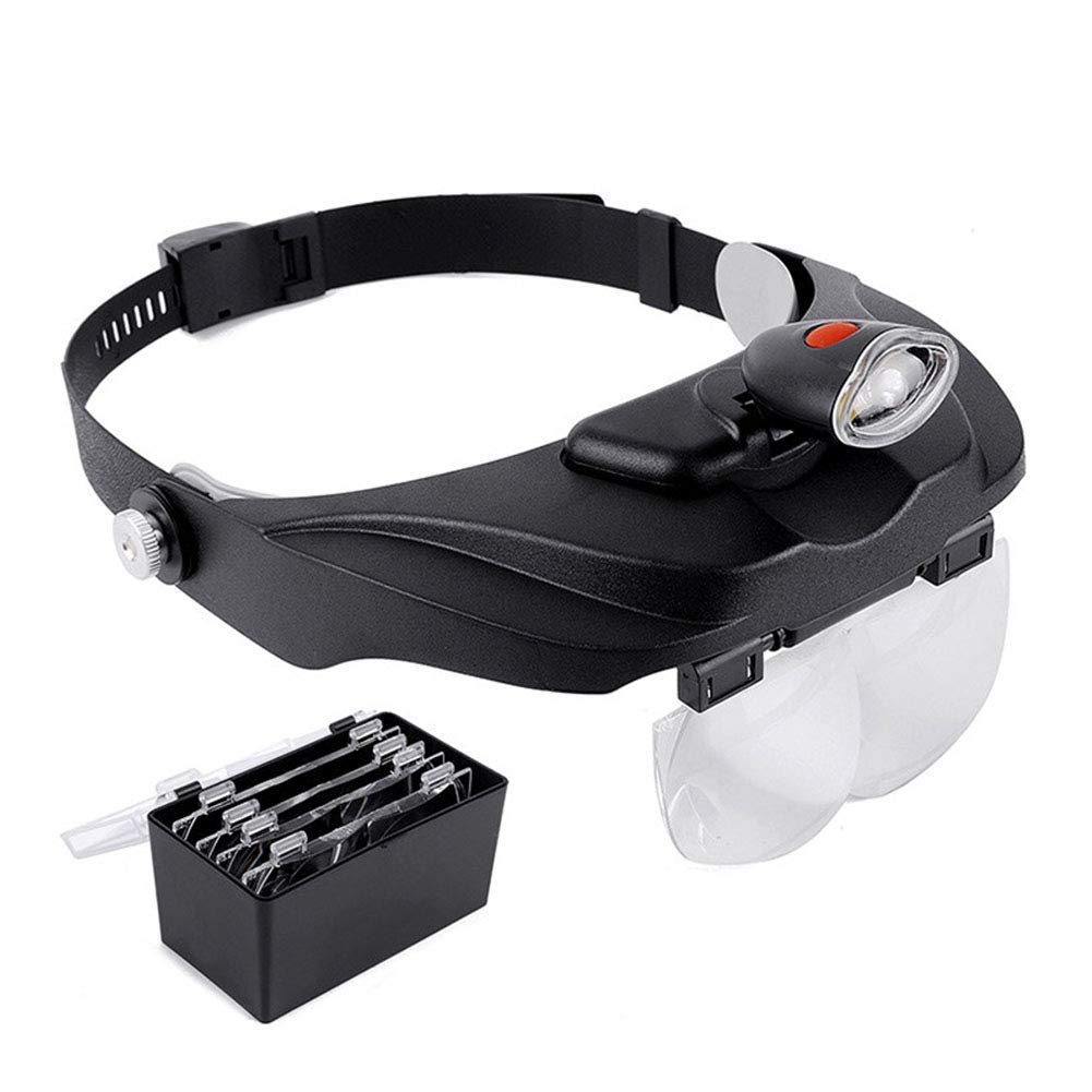 YCQYM Illumined Hands Głowa Vivifier, 4 odpinane soczewki od 1,2x do 3,5x Zoom - Oświetlone okulary powiększające, montowane na głowie do czytania, biżuteria, heade i naprawa elektroniczna i naprawa