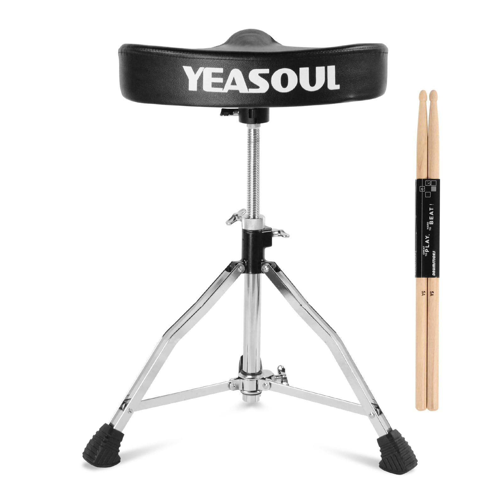 YEASOUL Heavy Duty Drum Throne Seat, Saddle Style Stool, Adjustable Chair With 5A Drumsticks for Drummer - Black