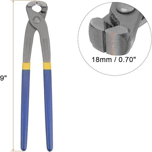 Miniatura 8 de HARFINGTON Alicates de corte de extremo de 9 pulgadas, alicates para hormigón de uñas, alicates extractores con mango de plástico azul amarillo para