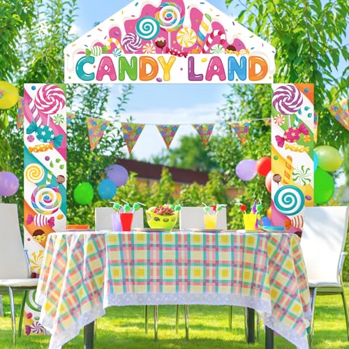 Image of Funrous Candyland Party Decorations Colorful Candy Lollipop Porch Banner Door Sign Candyland Hanging Backdrops Photo Booth Props for Birthday Baby Shower Outdoor Indoor Porch Decor(Pink,Lollipop)