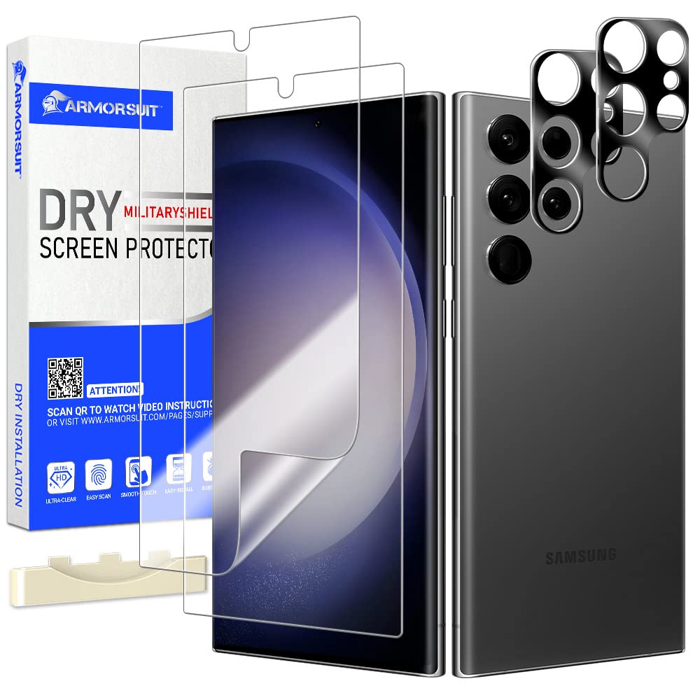ArmorSuit MilitaryShield スクリーンプロテクター 2枚パック + 強化ガラスカメラレンズプロテクター 2枚パック Samsung Galaxy S23 Ultra(6.8インチ、2023年)用 - ドライインストール