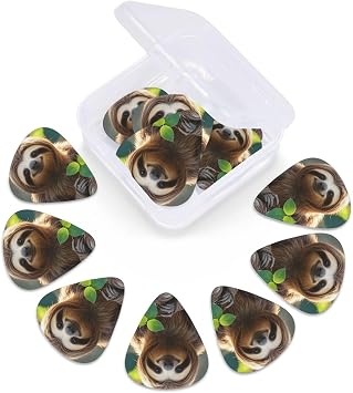 12 Pack Guitar Picks With Organizer Box Sloth My Spirit Animal Bass Picks Thin, Medium & Heavy 3 Different Thickness Celluloid Plectrums For Electric Acoustic Guitars Ukulele Bass, Guitar Gifts