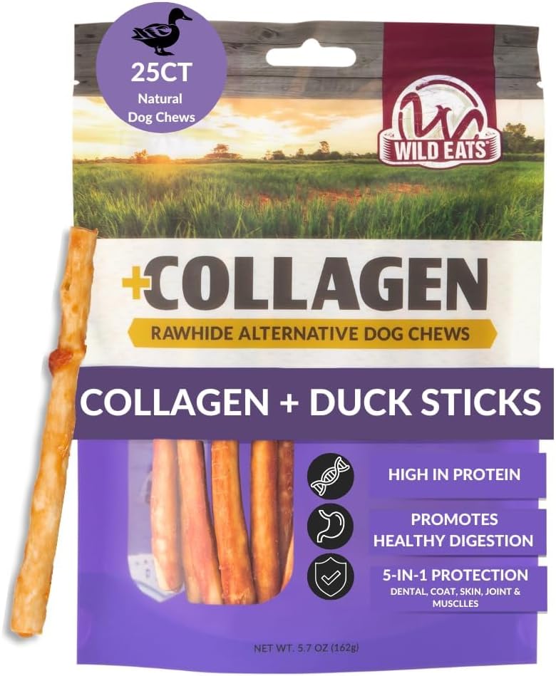 Real Duck Collagen Bully Sticks for Dogs (25 Pack,5 Inch) Long Lasting Dog Chews No Hide Dog Treat Bully Stick Alternative, Rawhide Free, Grain Free, High Protein
