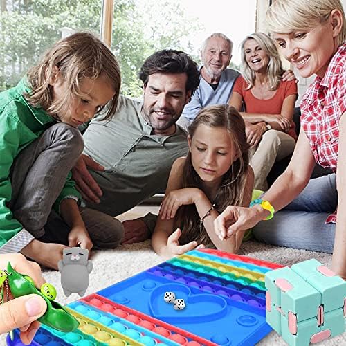 7 IN 1 Pop it Game  Giant Pop it Fidget toy with fidget keychain, Infinity Cube, Stress Bean, Bracelet & 2 Bear toys | Fidget Pack helps in Stress and Anxiety Relief | Poppet Fidget Toy
