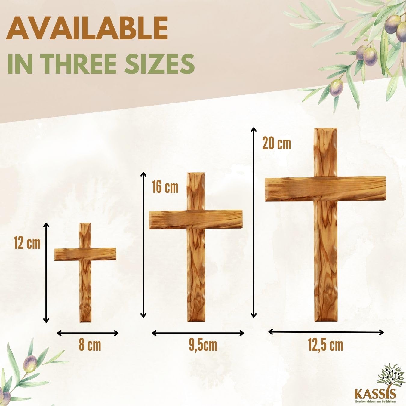 KASSIS Olive Wood Hanging Wall Crucifix, Simple Design 20 cm, Handmade Cross from Bethlehem, Confirmation - Image 4