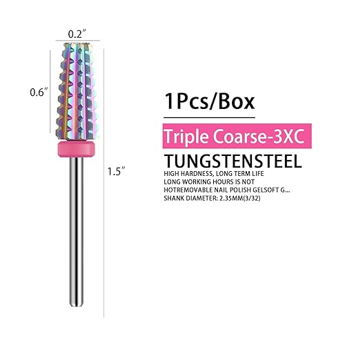 Vista 2 de Rainow - Brocas de uñas 5 en 1, uso de rotación bidireccional para zurdos y diestros, broca de uñas cónica multifunción de 3/32 pulgadas para quitar