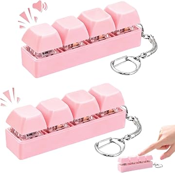 2Pcs Keyboard Fidget Toy, Pink Clicky Fidget Keyboard with Keychain, Durable Fidgets Clicker, Portable Stress Relief Fidgets Toys for Adults and Kids, Perfect Mini Keyboard Gifts Pink