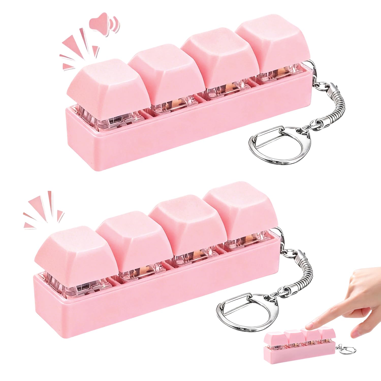 2Pcs Keyboard Fidget Toy, Pink Clicky Fidget Keyboard with Keychain, Durable Fidgets Clicker, Portable Stress Relief Fidgets Toys for Adults and Kids, Perfect Mini Keyboard Gifts (Pink)