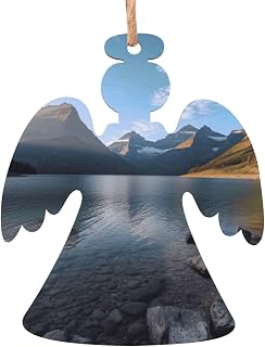 (Glacier National Park) Printed 4 PCS Wooden Christmas Ornament Angel Shape Gift for Xmas Couples,Wedding,Family Christmas Ornament Holiday Decorations
