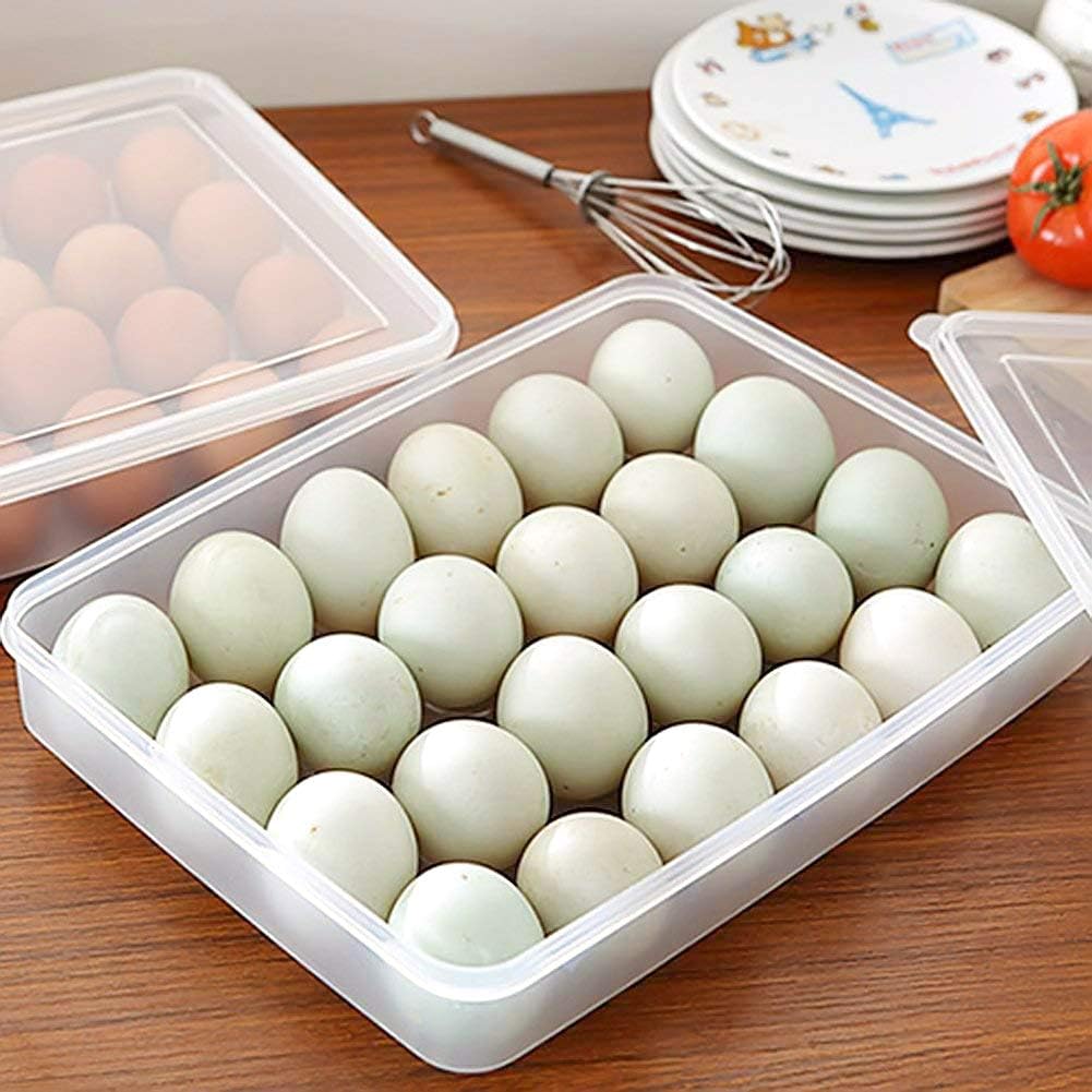 HANSGO Egg Holder for Refrigerator, Deviled Egg Tray Carrier with Lid Fridge Egg Dispenser Egg Storage Stackable Plastic Egg Containers, 24 Egg Box