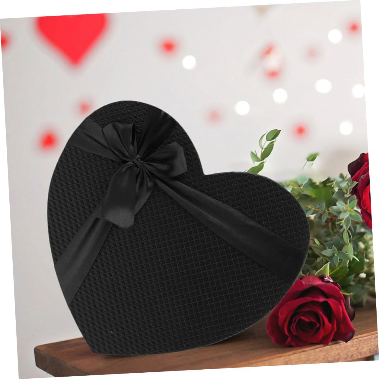 Healeved 2pcs Large Heart Shaped Black Paper Wrapping Boxes for Valentine's Day Chocolate Flower Packing, Creative Empty Heart Boxes for Romantic Presents