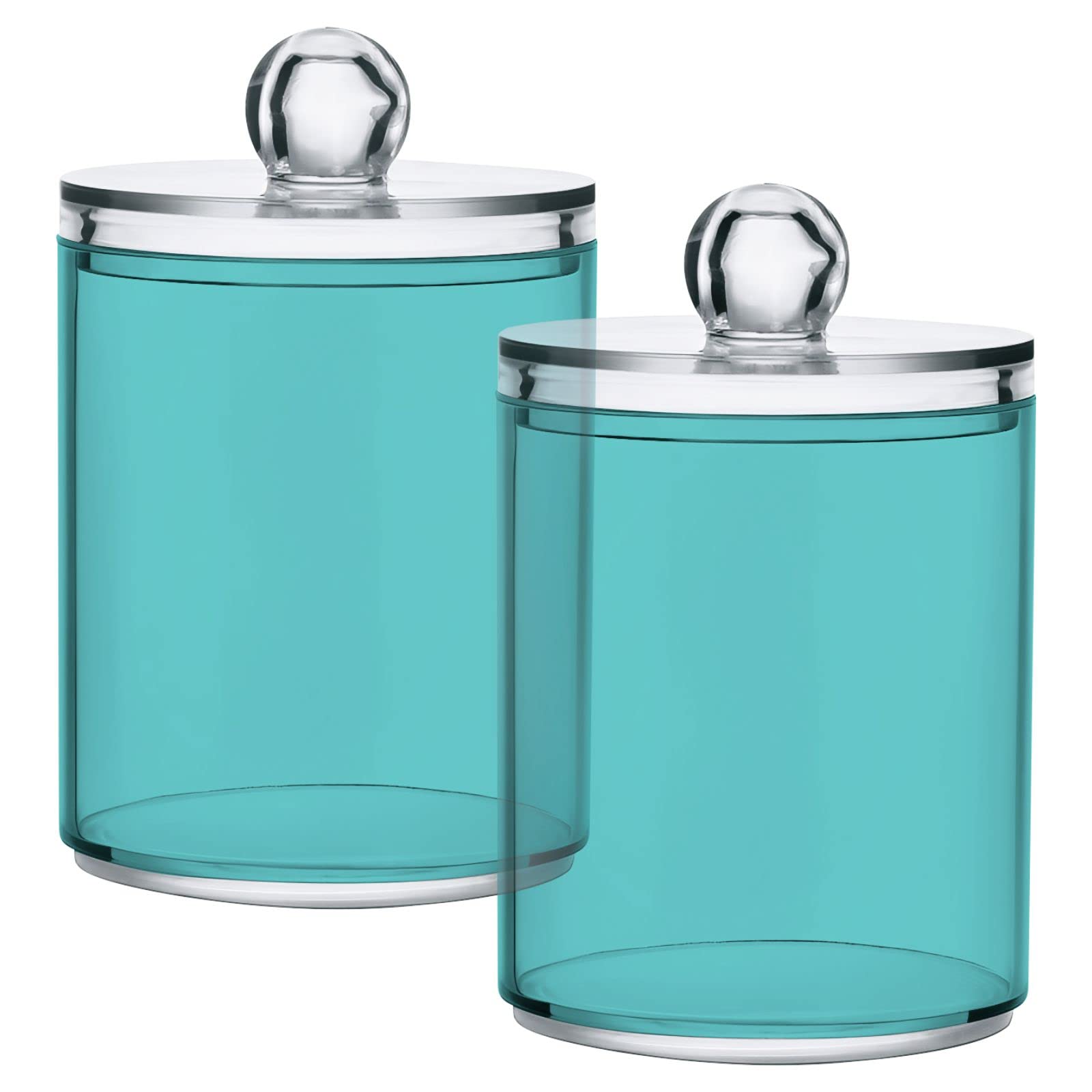 2 Pack Qtip Holder Dispenser Apothecary Jars with Lids Plastic Acrylic Bathroom Vanity Countertop Canister Storage Organizer for Cotton Ball,Swabs,Pads,Floss, Pale Turquoise