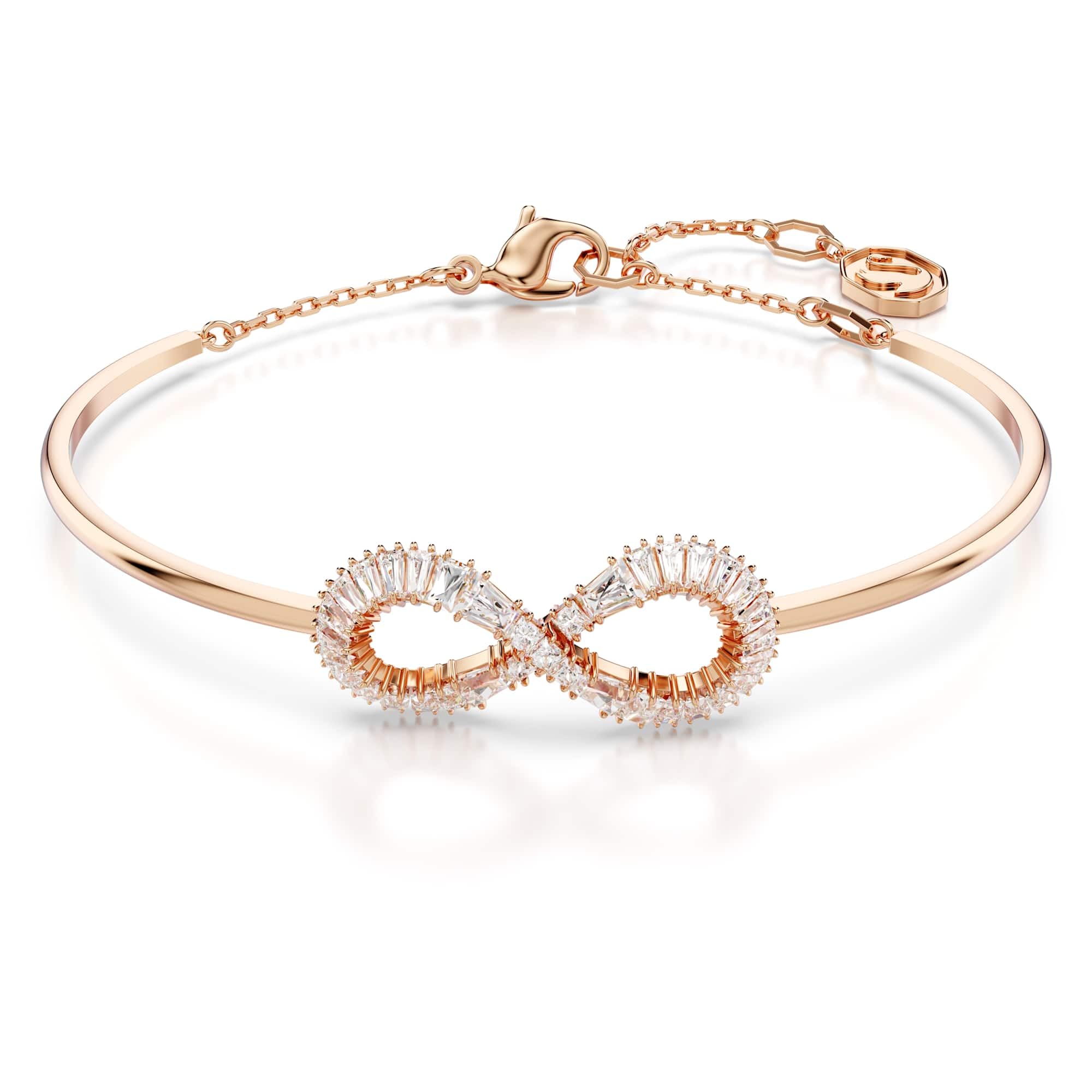 Swarovski Women's Rose,Clear,White Hyperbola Infinity Bangle - White With Rose Gold Tone Plating