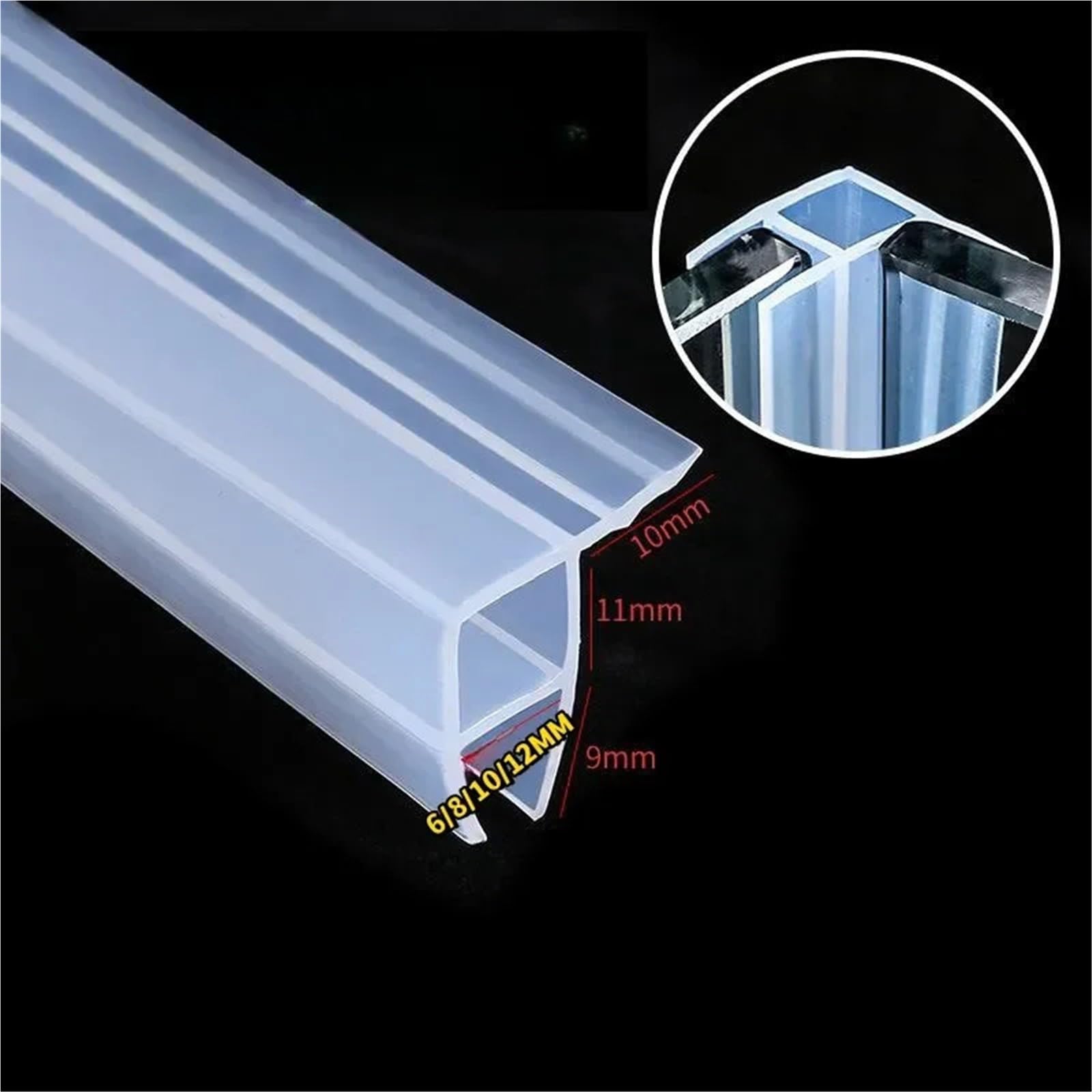 Tira de sellado de puerta de vidrio de silicona transparente, 6-12mm, retención de agua for cuarto de ducha y baño