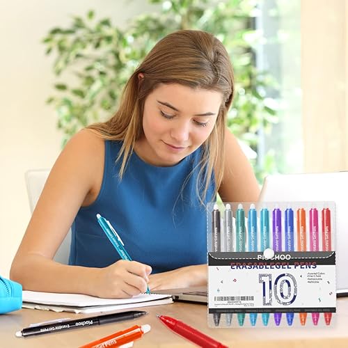 Miniatura 6 de Piochoo Bolígrafos borrables, 10 bolígrafos retráctiles de tinta de gel de colores surtidos, bolígrafos de punta fina de 0.028 in, bolígrafos