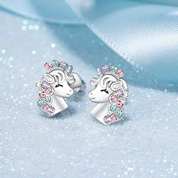 Eenhoorn oorbellen sterling zilver 925 meisjes kinderen oorstekers, eenhoorn-sieraden, verjaardagscadeau voor vrouwen dochter, Eén maat, Sterling zilver, kristal