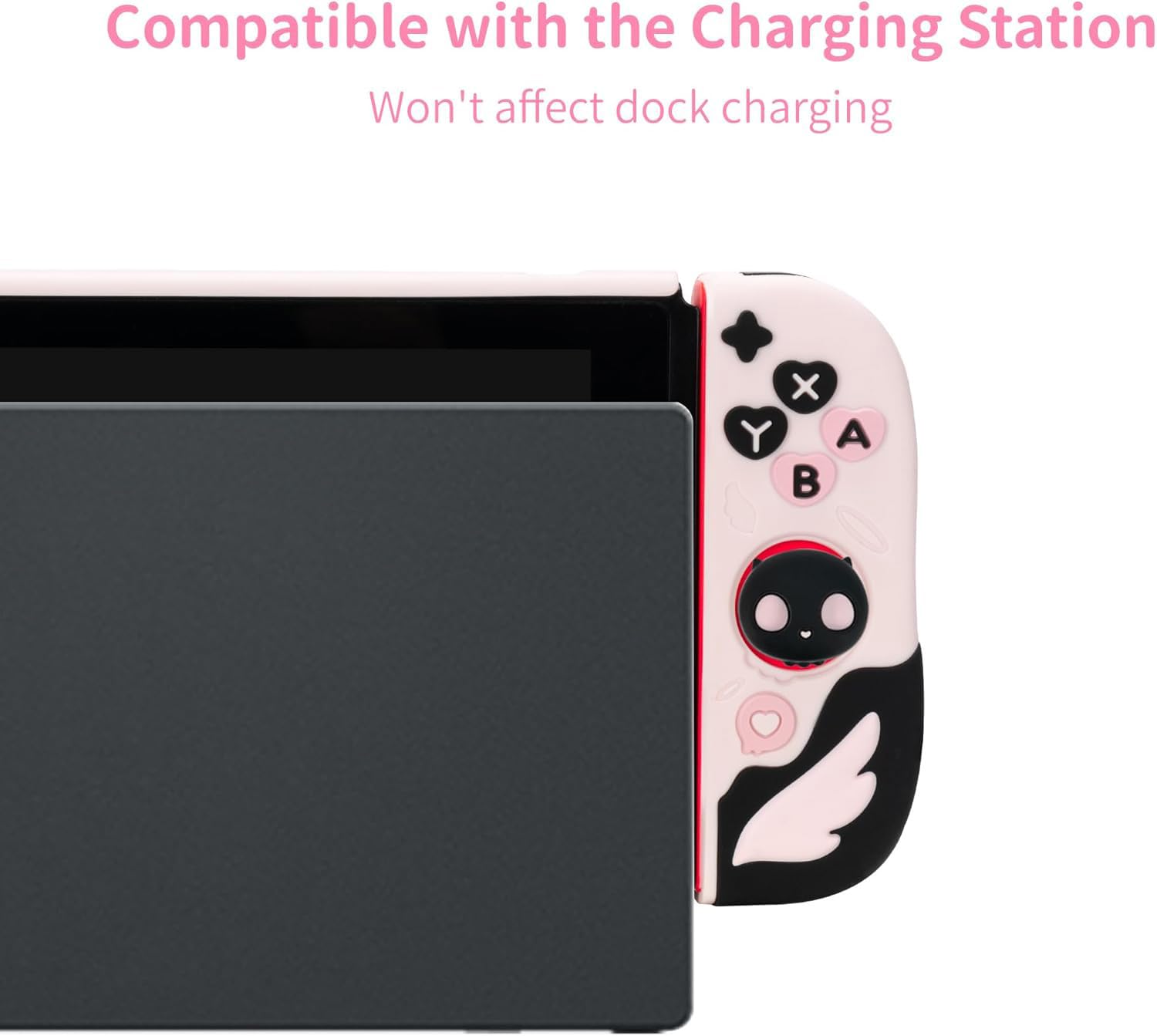 GeekShare Custodia Protettiva per Switch Custodia Slim Cover Morbida Custodia in Silicone Separata per Joycon con 2 Cappucci per Impugnatura per il Pollice, Teschio Sweetheart